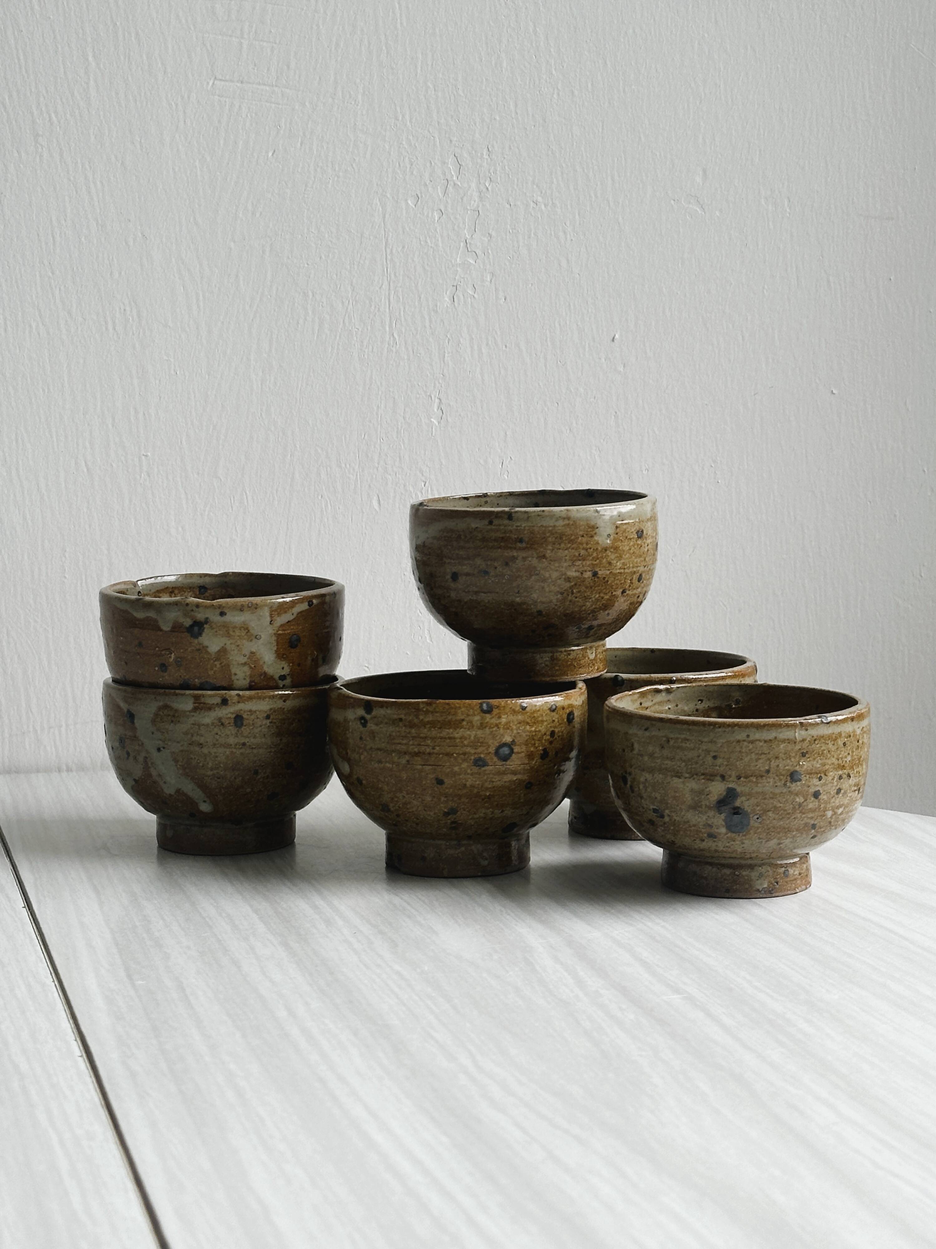 6 small artisanal pyrite sandstone cups.