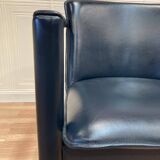 Set of 4 designer leather and metal armchairs.