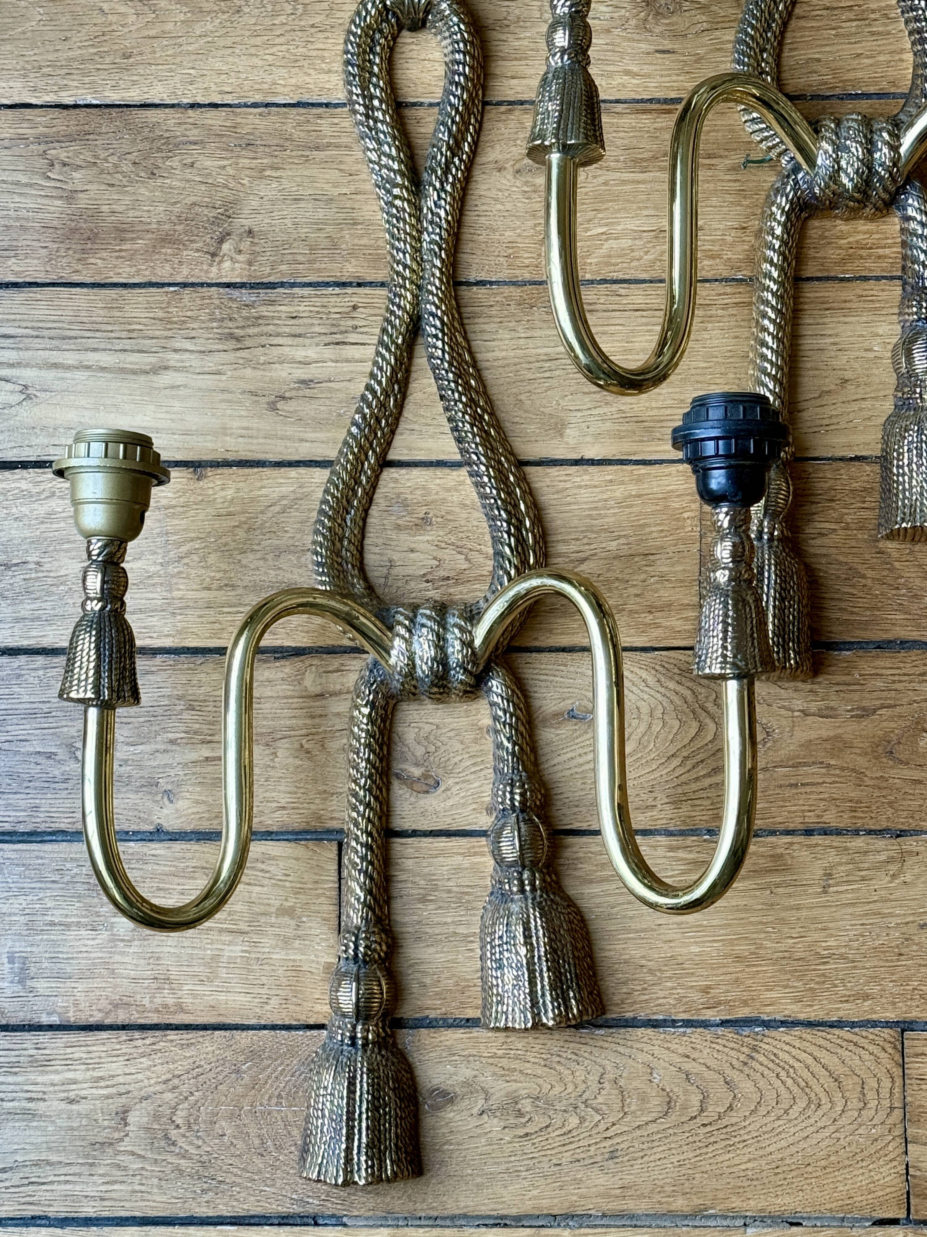 Pair of Valenti Rope and Knot brass wall lights