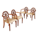 Antique cherry wood and fabric armchairs, United Kingdom, 20th century