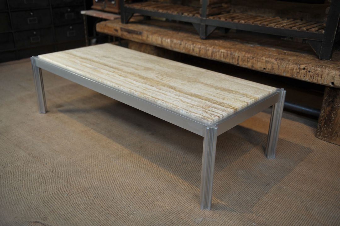 Aluminum and marble coffee table from the 1970s
