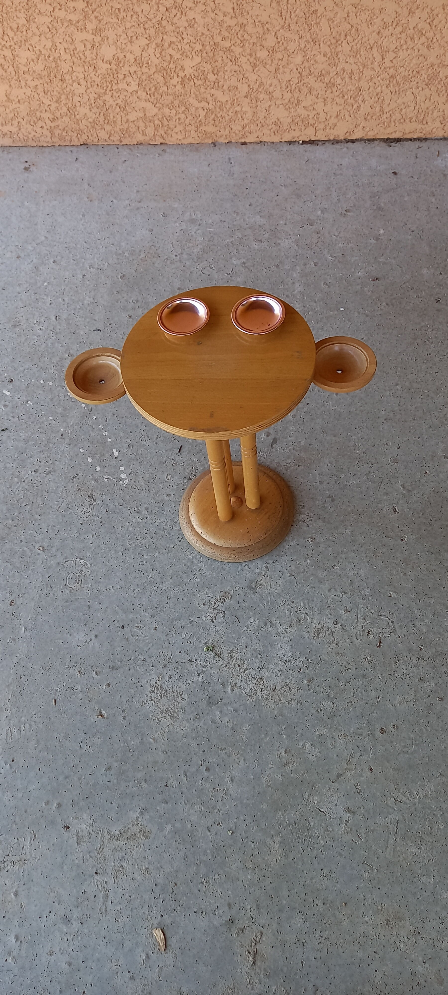 Small smoker's table, side table, Scandinavian blond wood, tripod, vintage 70'