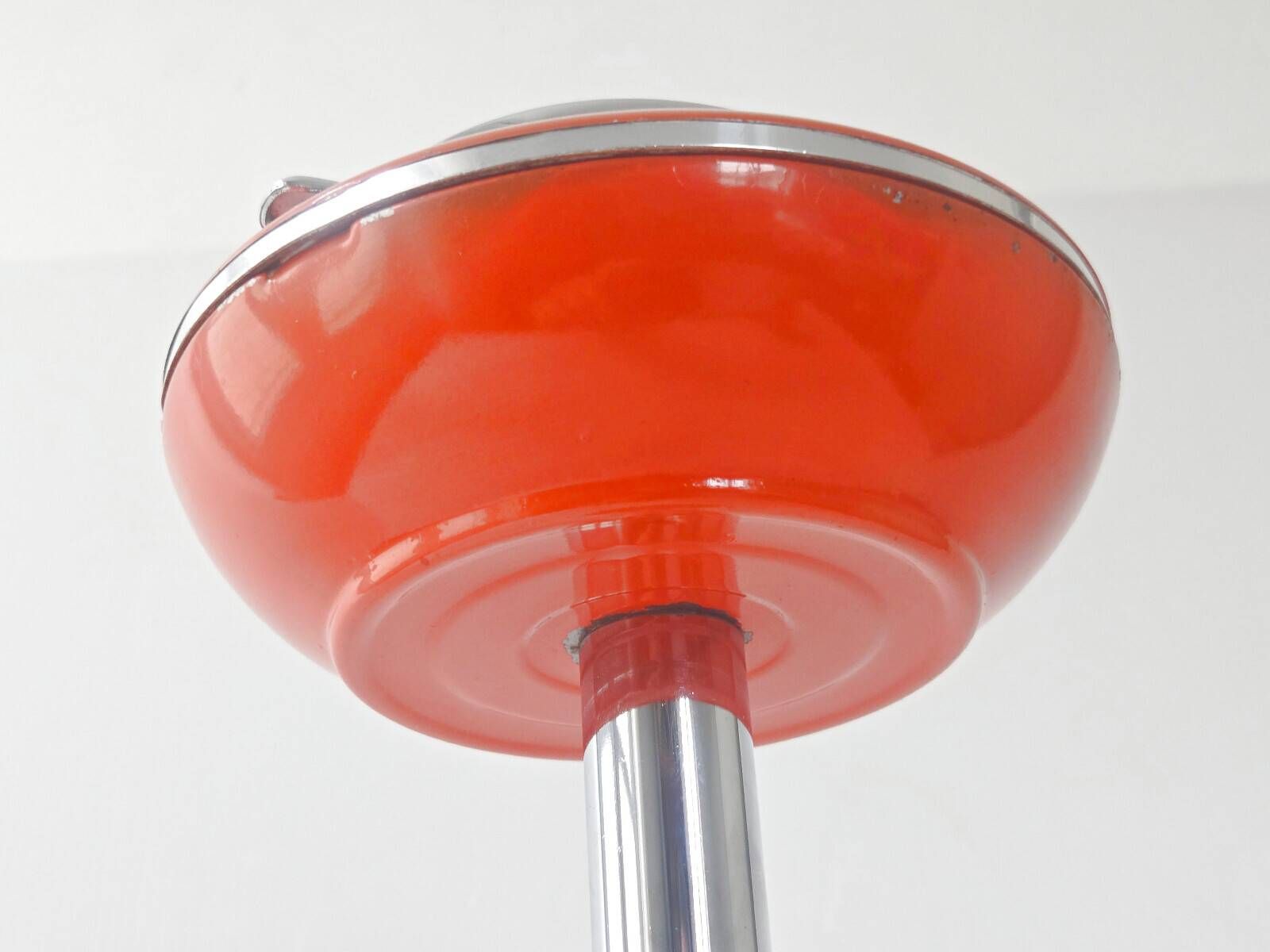 VINTAGE 1970s METAL ASH TRAY ON A STAND ORANGE LACQUER & CHROME 70S SPACE AGE