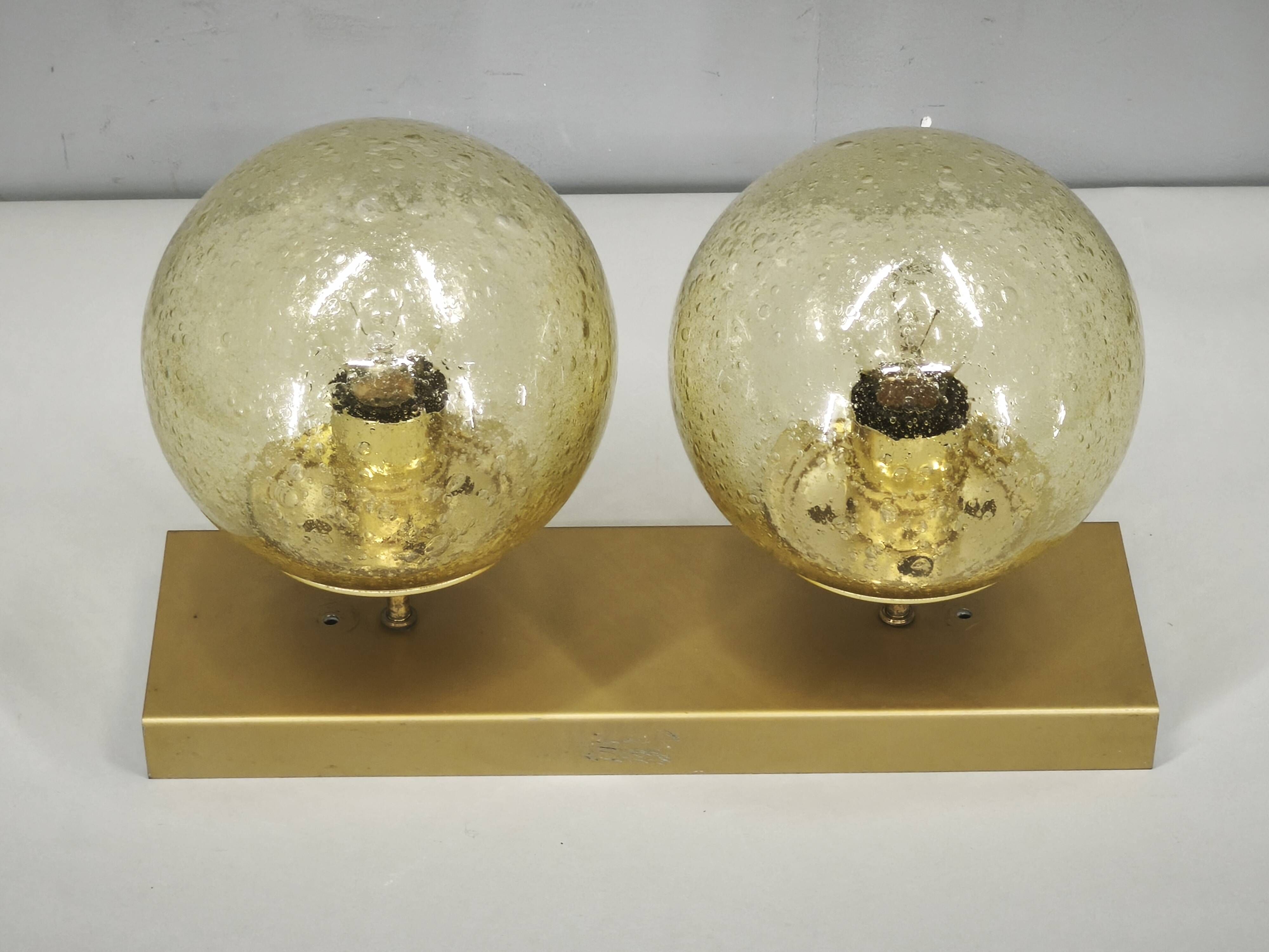 1970s Czech Space Age Double Wall Light with Amber Bubble Glass Globes