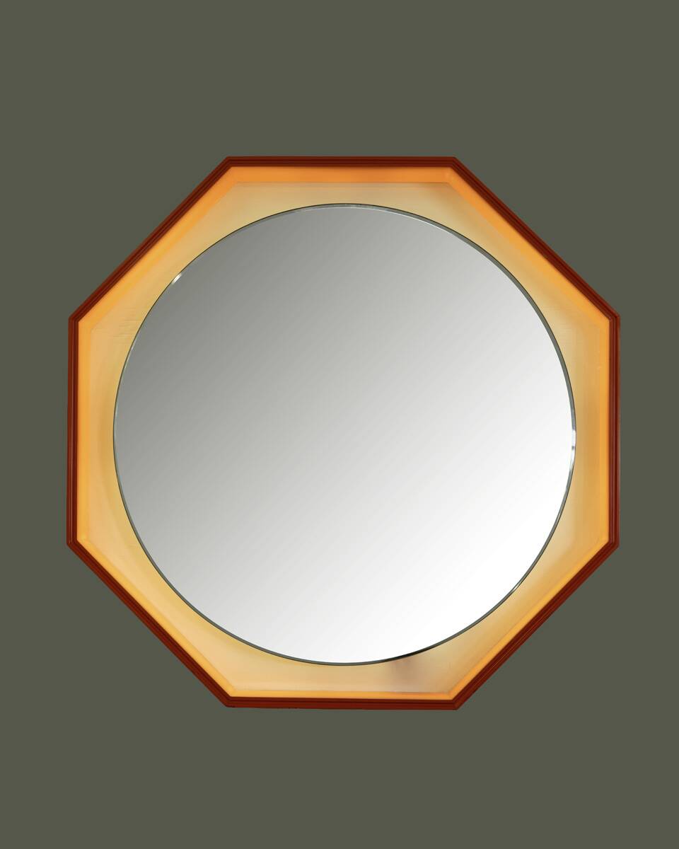 Vintage 1970s Backlit Wall Mirror, Italian Design