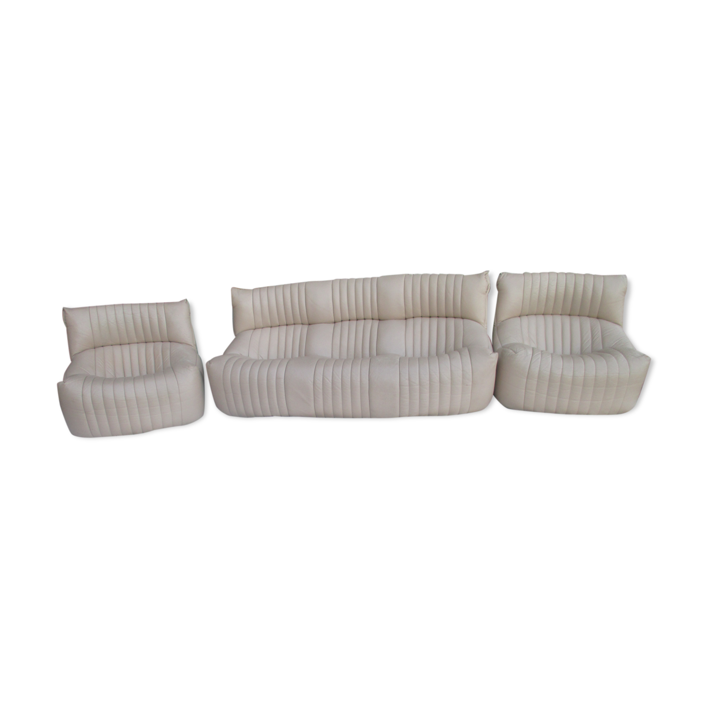 Sofa and 2 leather armchairs Ligne Roset Michel Ducaroy 1980