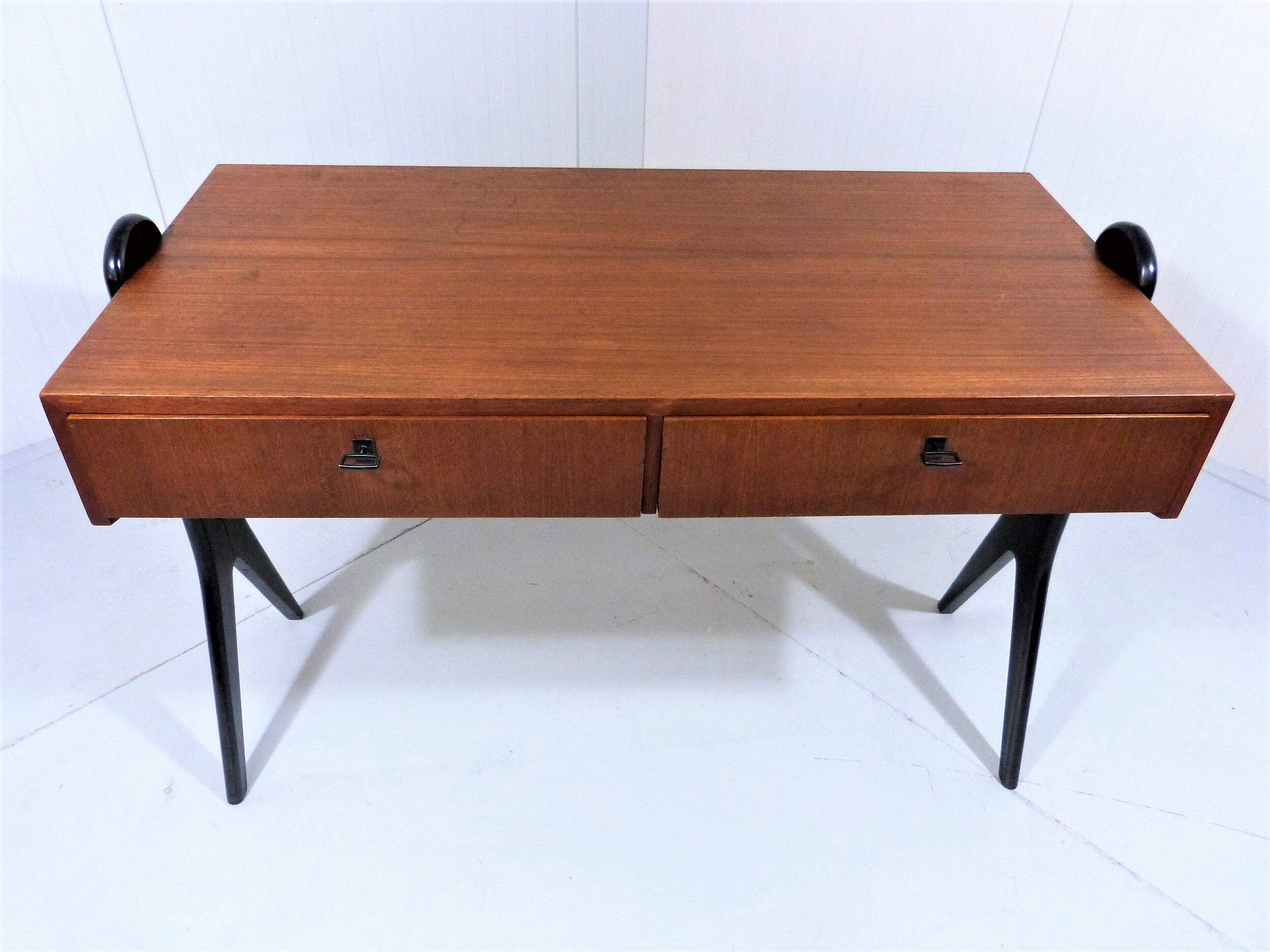 Vintage teak desk with black scissor legs 1960's
