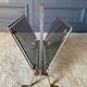 Foldable magazine holder in smoked glass and metal chrome dore 1970