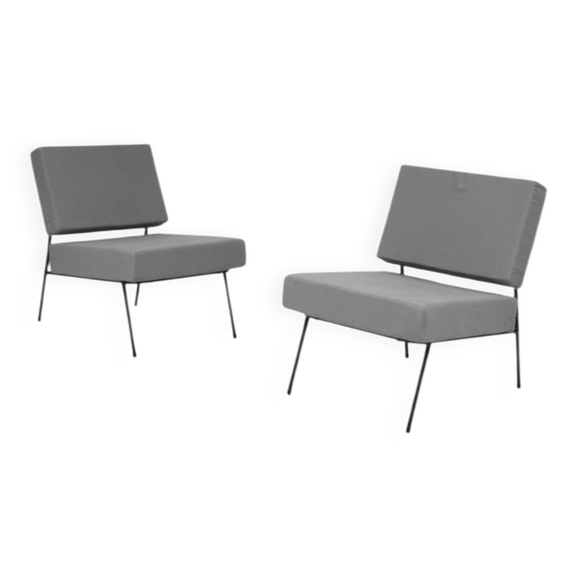 Pair of armchairs Paul Geoffroy for Airborne, grey fabric.