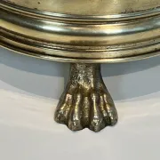 Cylindrical Brass Umbrella Stand with Ring Handles and Claw Feet.