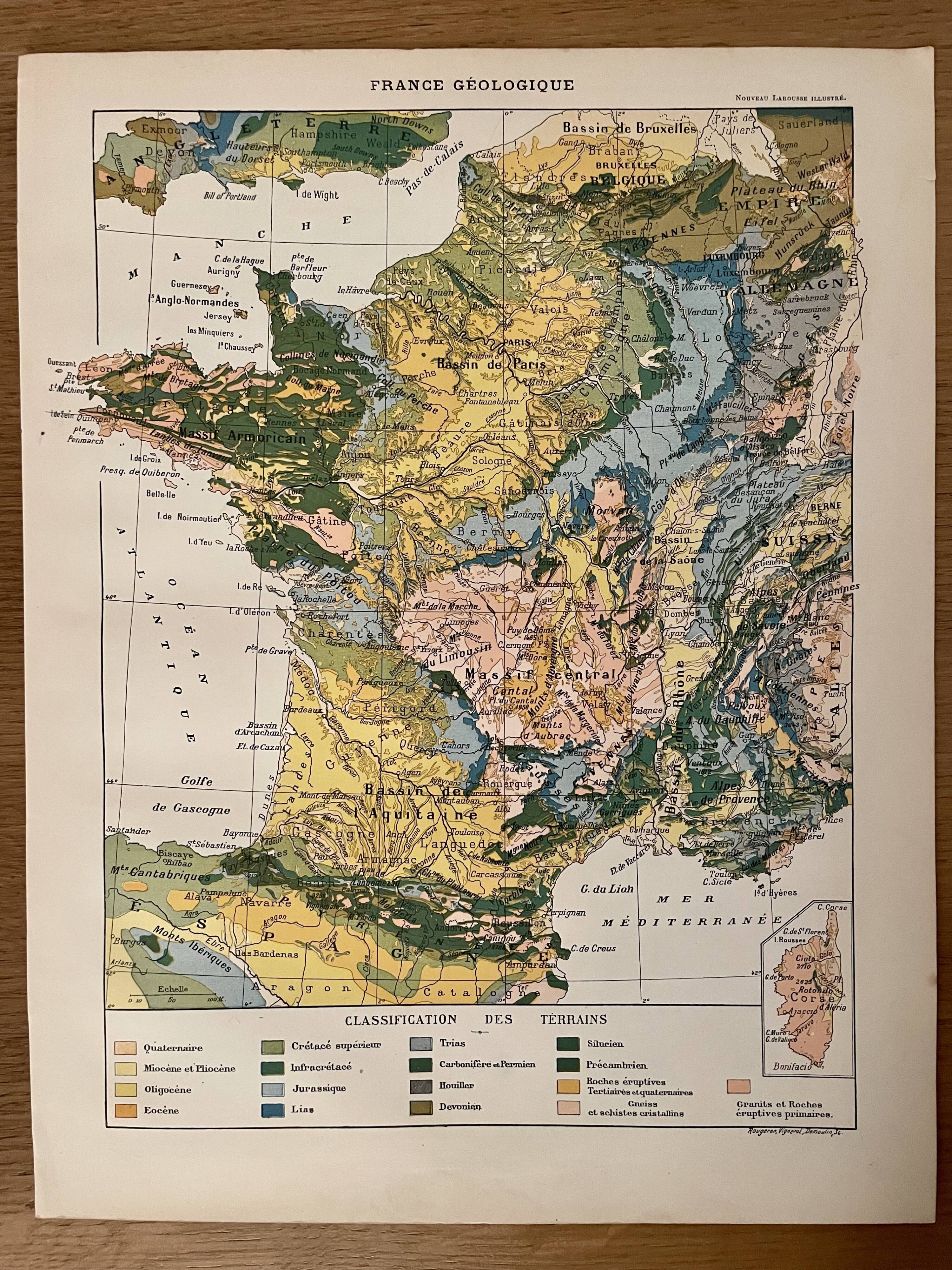 Old geological map of france from 1897