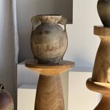 Natural solid mango side table (monoxyle) with conical legs.