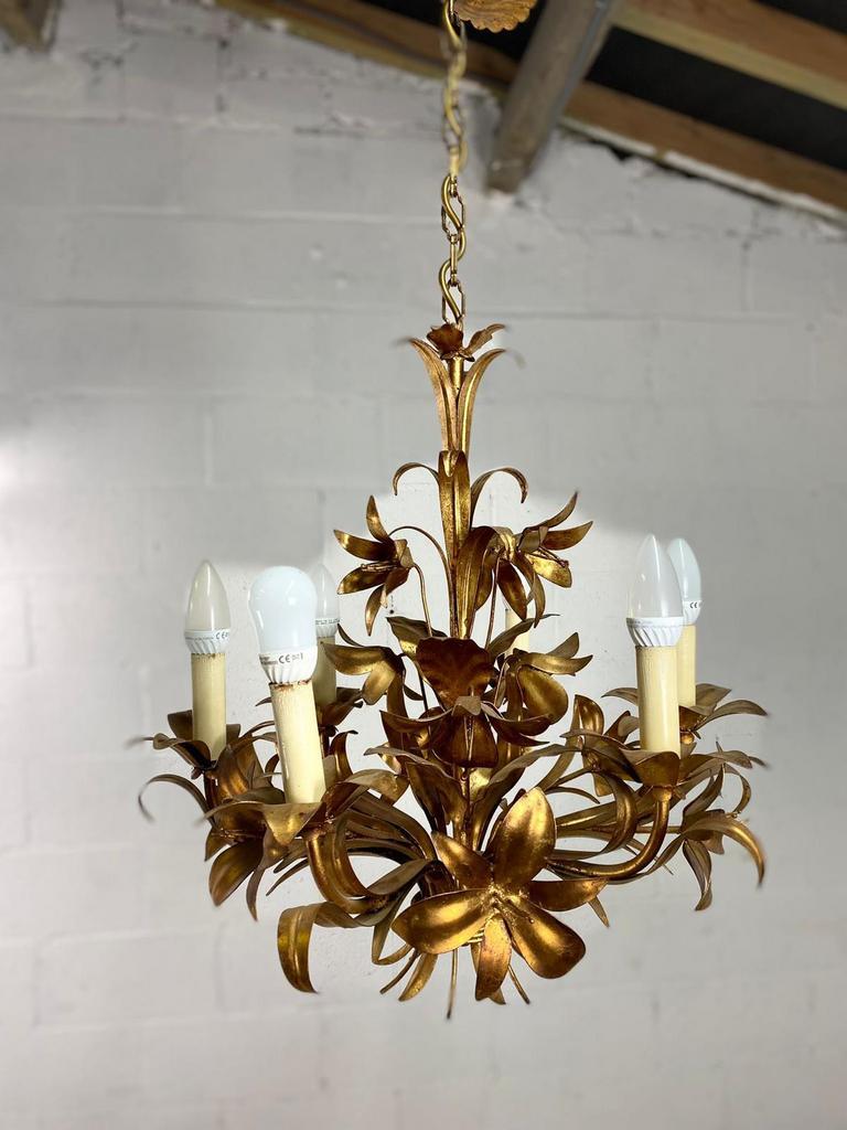 Vintage "golden" pendant lamp / flower chandelier