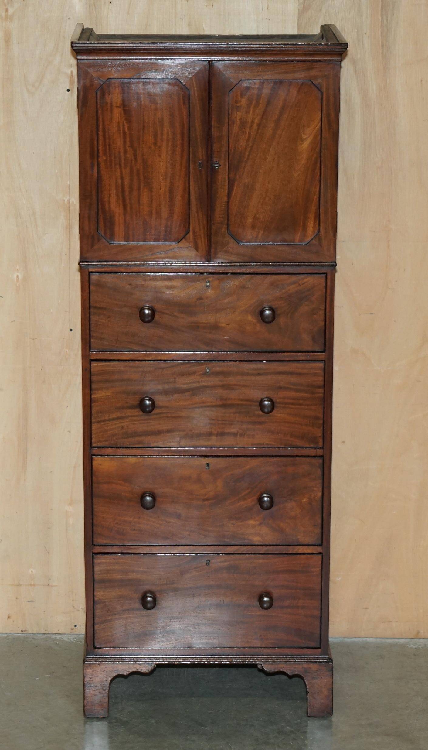 Pair of antique high chests of drawers from Castle Howard 1840 in hardwood.
