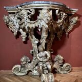 Italian Sculptural Silver Mecca Gilding Console Tables, Set of 2