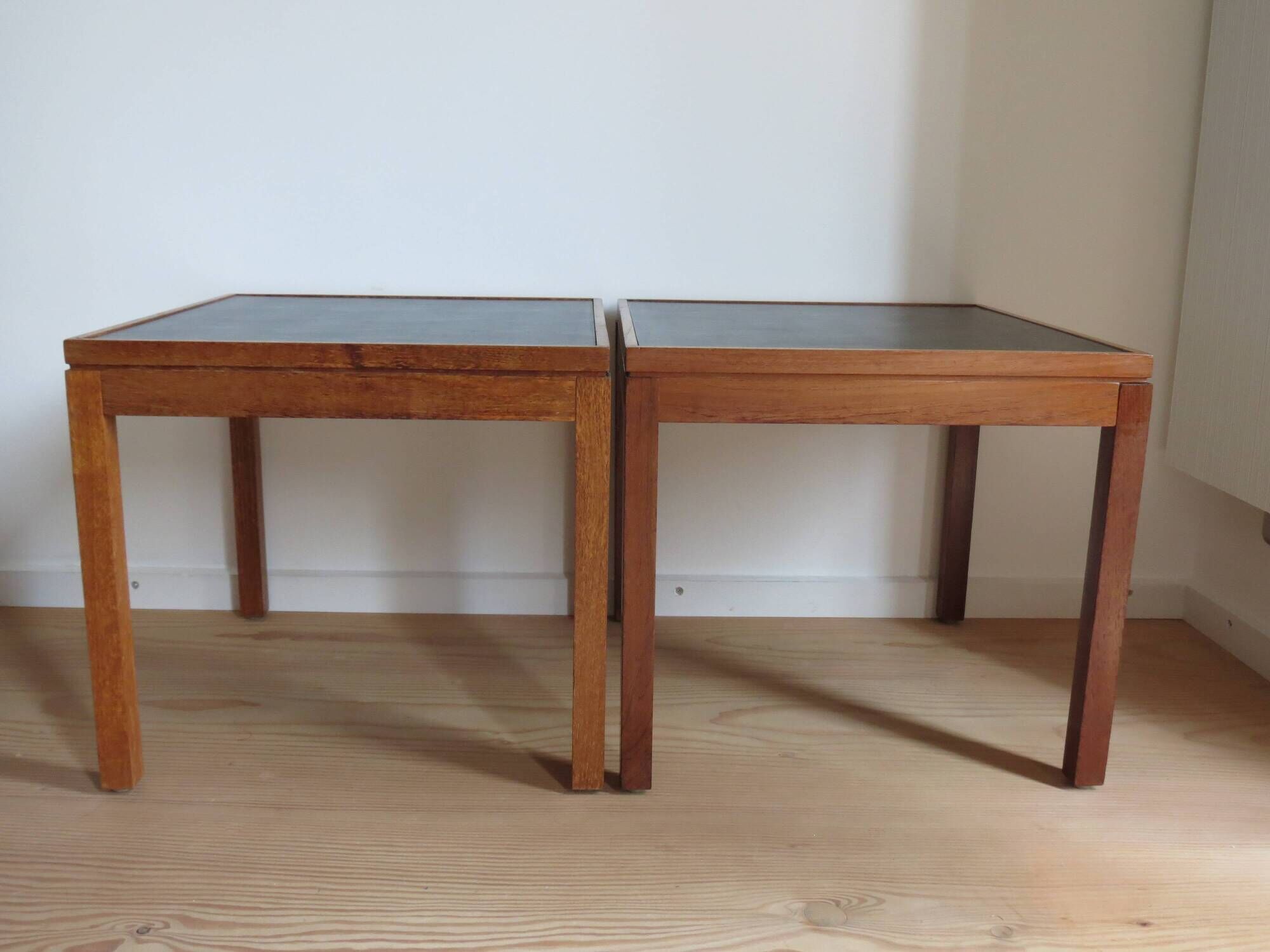 Pair of Mid century Teak and black Top Side Tables 1960s