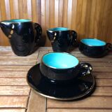 Ancien service petit déjeuner magdalith céramique noire & bleue vintage #a517