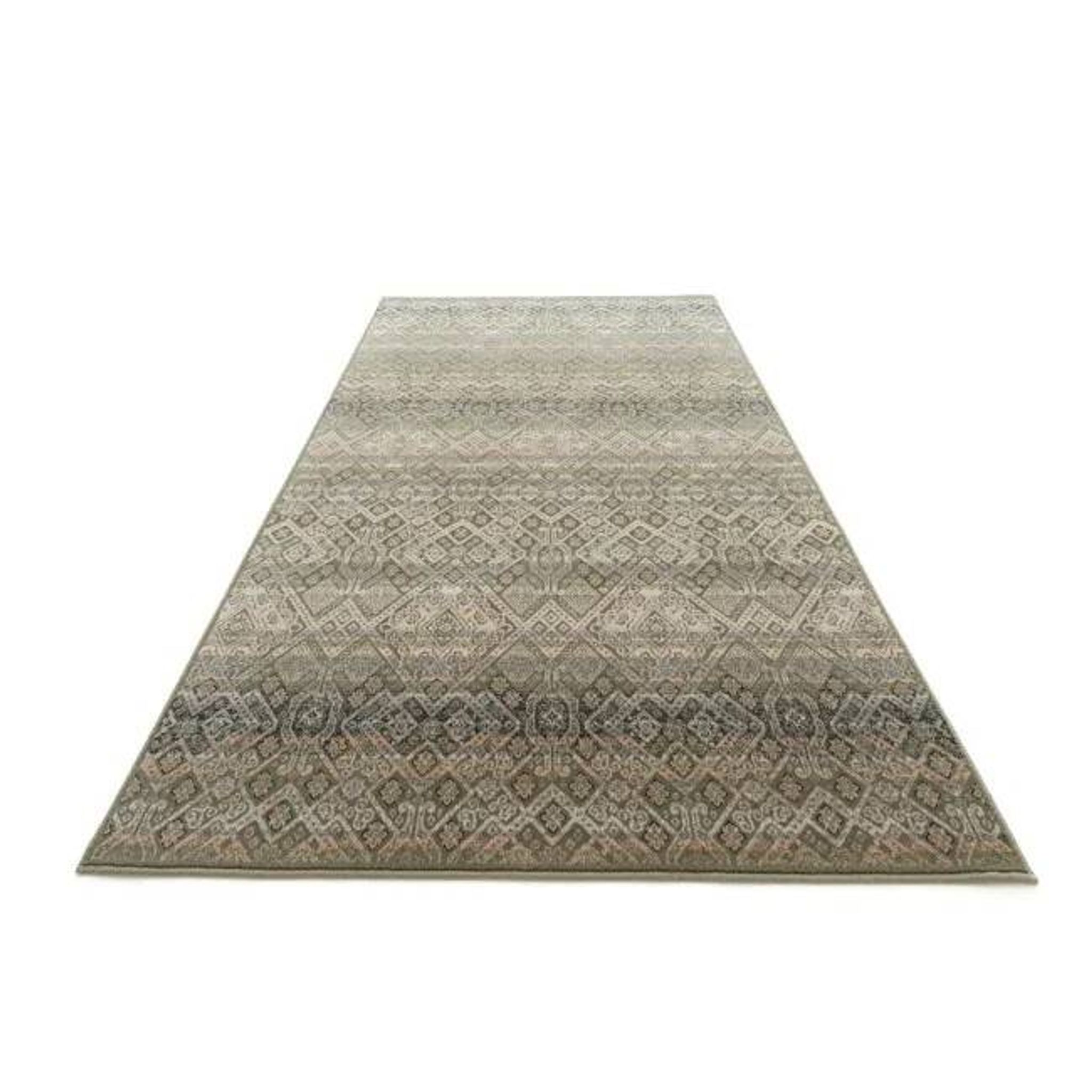 Tapis oriental vert et beige style vintage en Laine