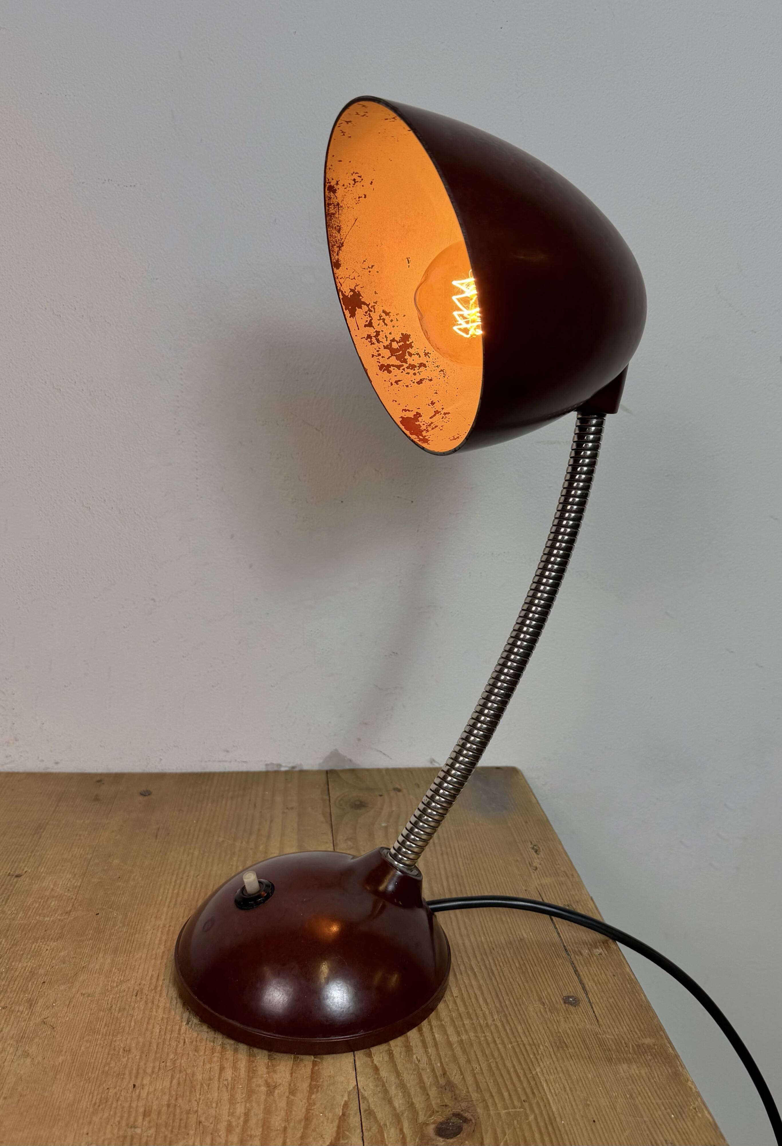 Vintage Brown Bakelite Gooseneck Table Lamp, 1950s