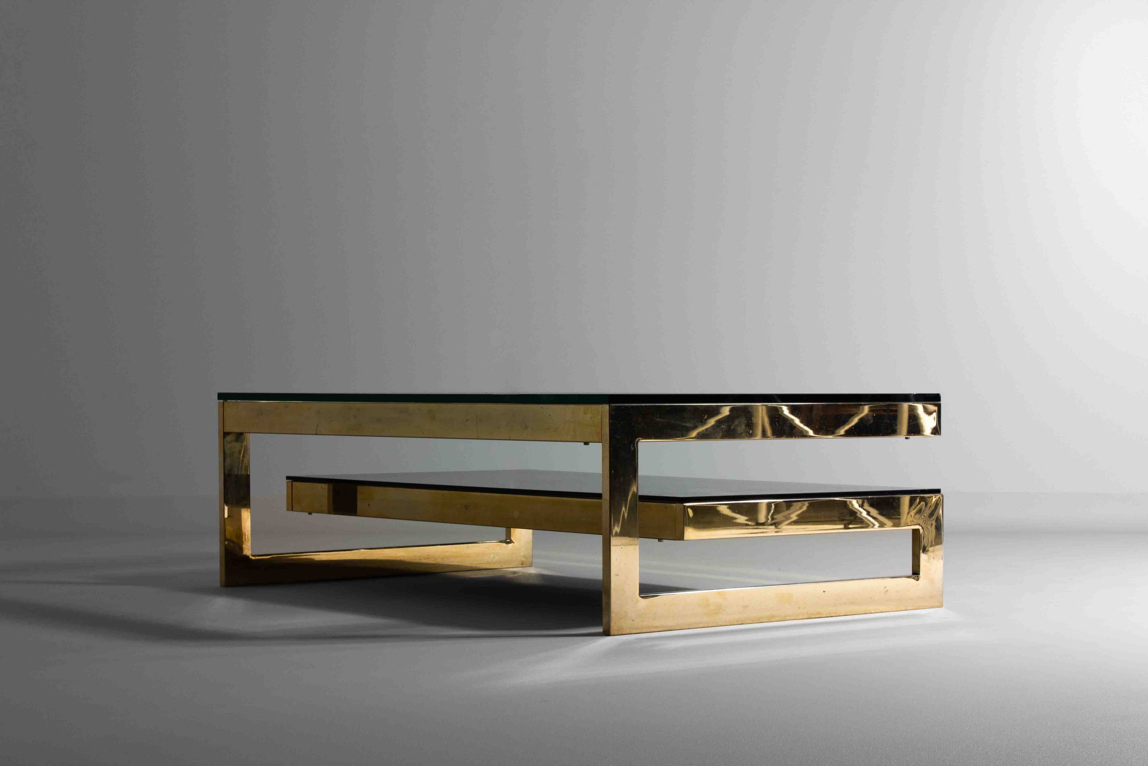 Gold Plated G-Shaped Coffee Table from Belgochrom, 1970s