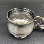 Double salt dish, silver metal, round base, socket, engraved decor, table decoration, chic, hallmark