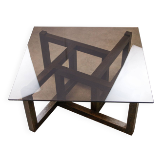 Italian Wooden & Smoked Glass Coffee Table, 60s