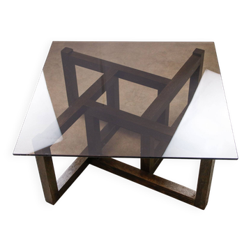 Table basse en bois italien et verre fumé, années 60