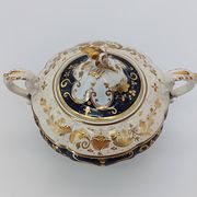 Antique porcelain sweet jar in gilded and cobalt blue, Napoleon III style.