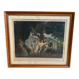 Ancienne gravure a. chaponnier la danse de village paris + cadre bois #b543
