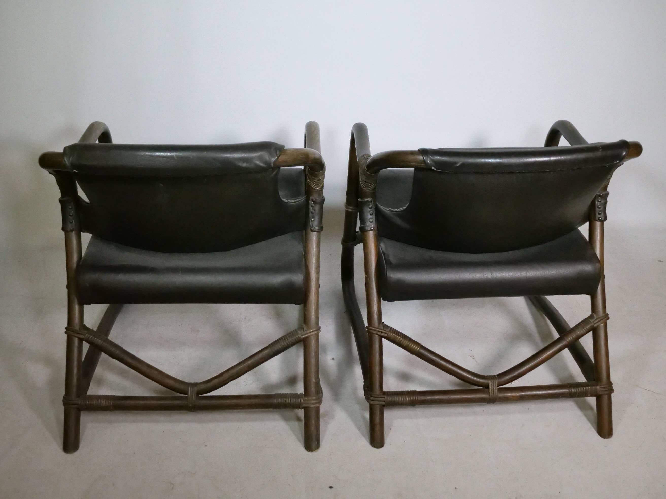 Fauteuils en bambou et cuir attribués à Horsnæs, lot de 2, années 1960