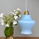 Suspension globe vintage en opaline bleue