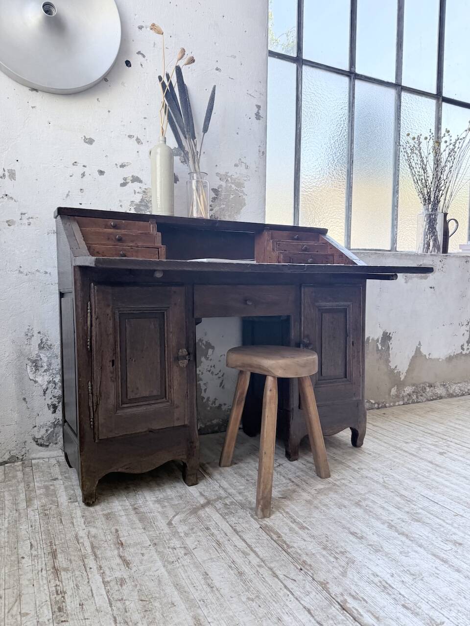 Bureau secrétaire chêne art populaire XIXème