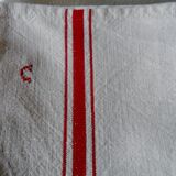 Set of 4 old embroidered tea towels in linen, monogrammed c