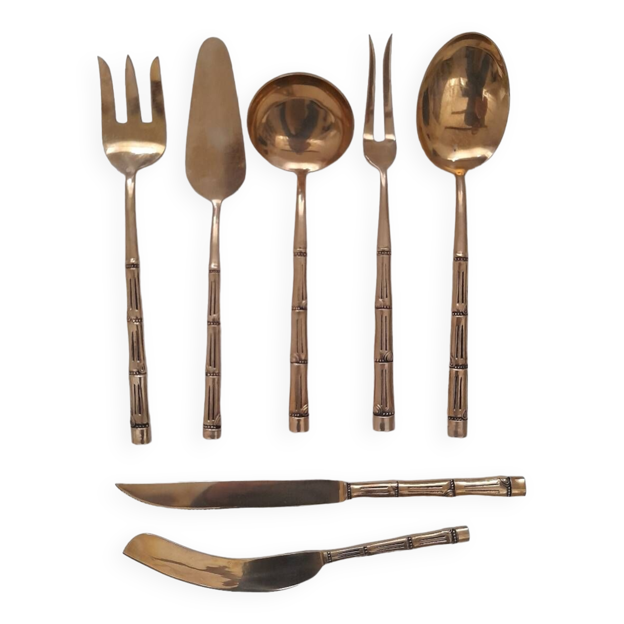 Bamboo pattern brass serving cutlery