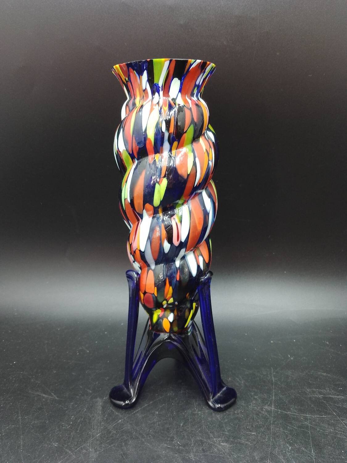 Spotted Glass Vase Borske Sklo Kralik Czech Cobalt Boheme Glass Art Deco 1930