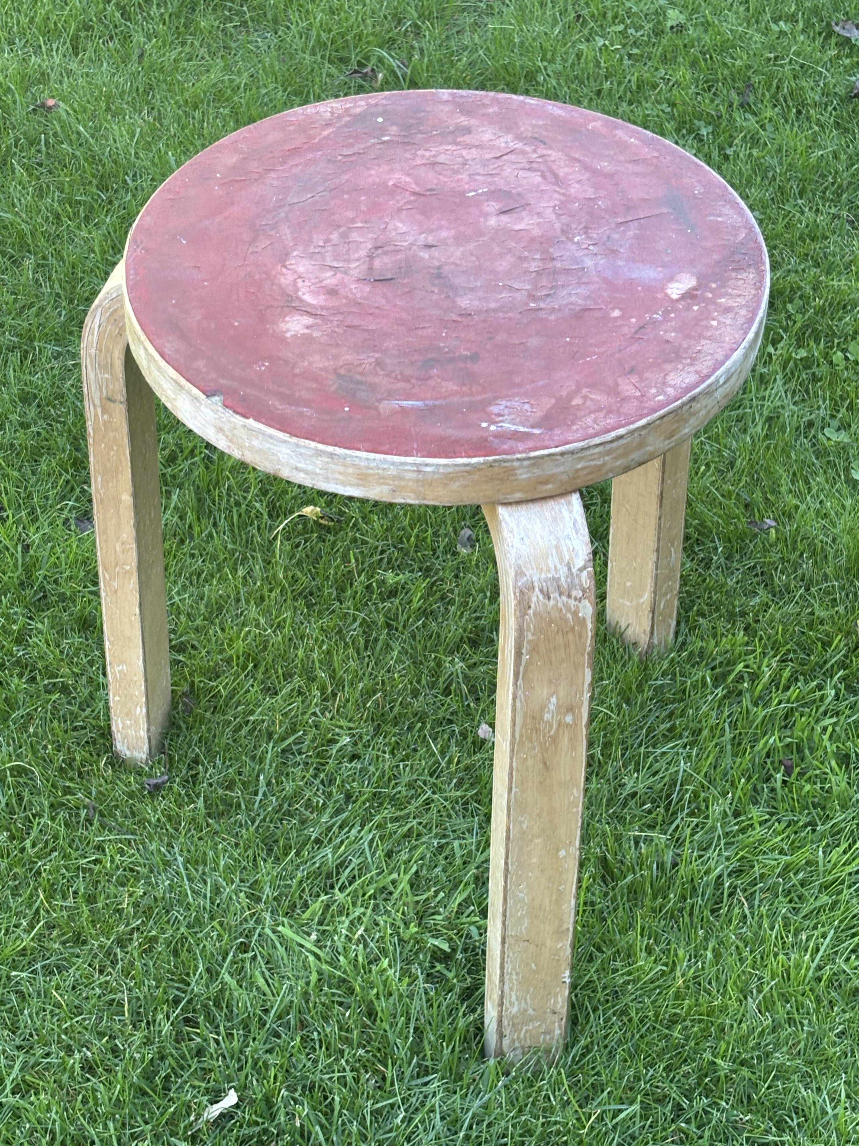 Alvar Aalto Artek Stool 60 Finland 1950s Vintage Birch Original Patina