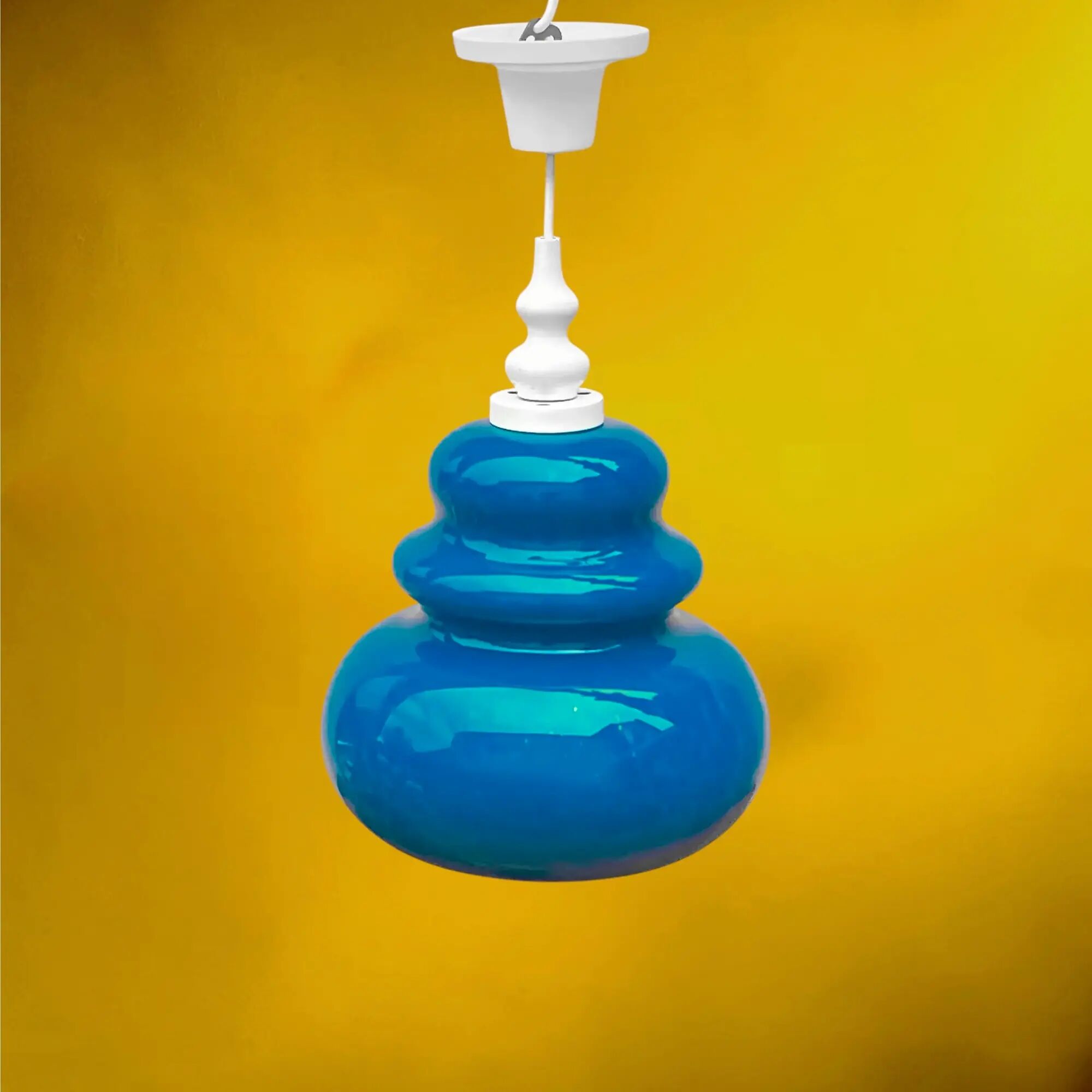 Turquoise glass and painted white wood pendant – 1970s