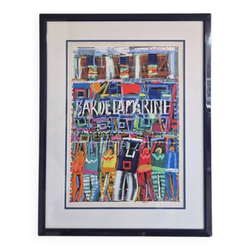 GODJEVAC MICHEL "Bar de la Marine" Oil on paper Modern Art Painting