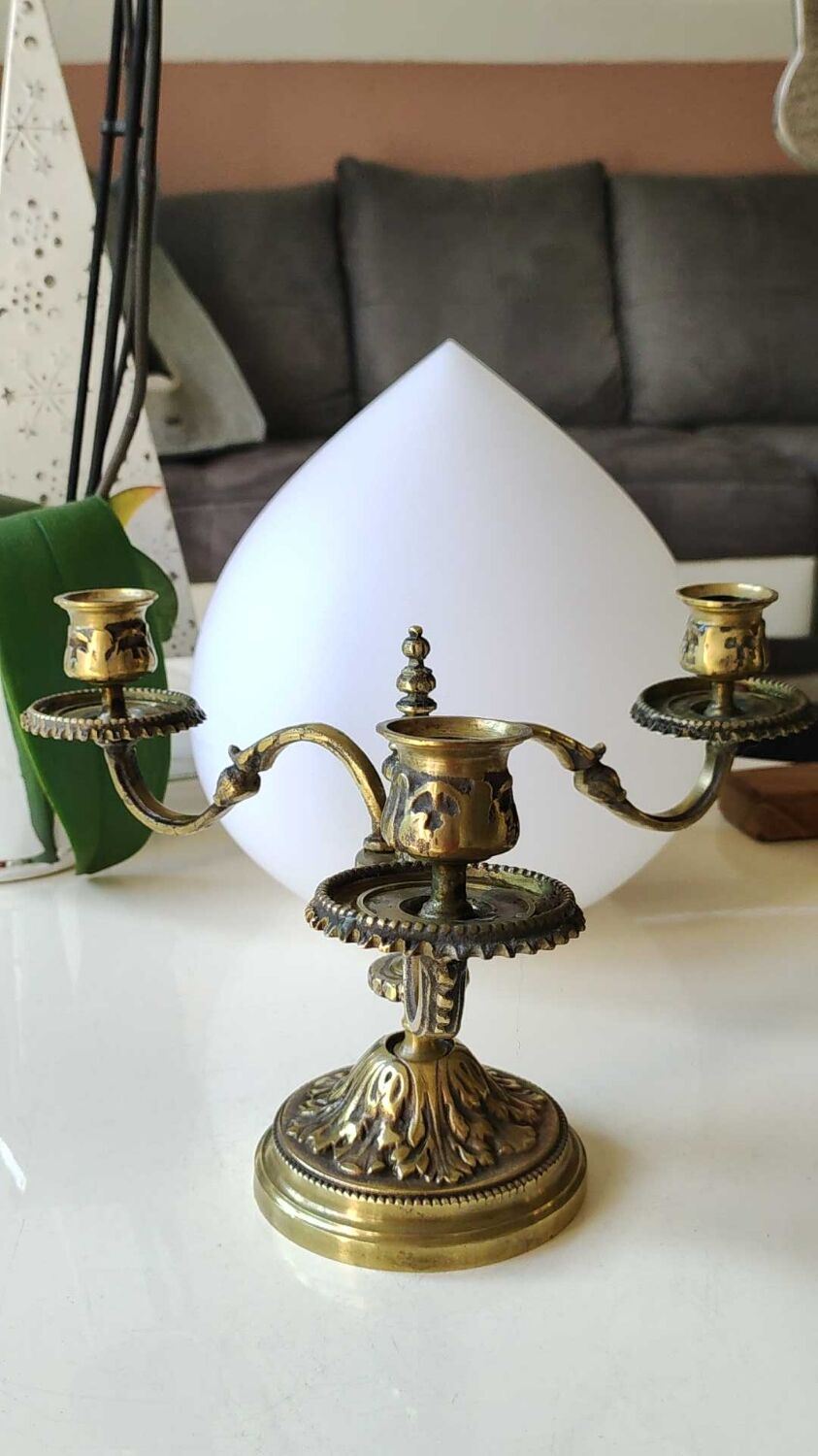 Chandelier 3 arms bronze old gold patinated