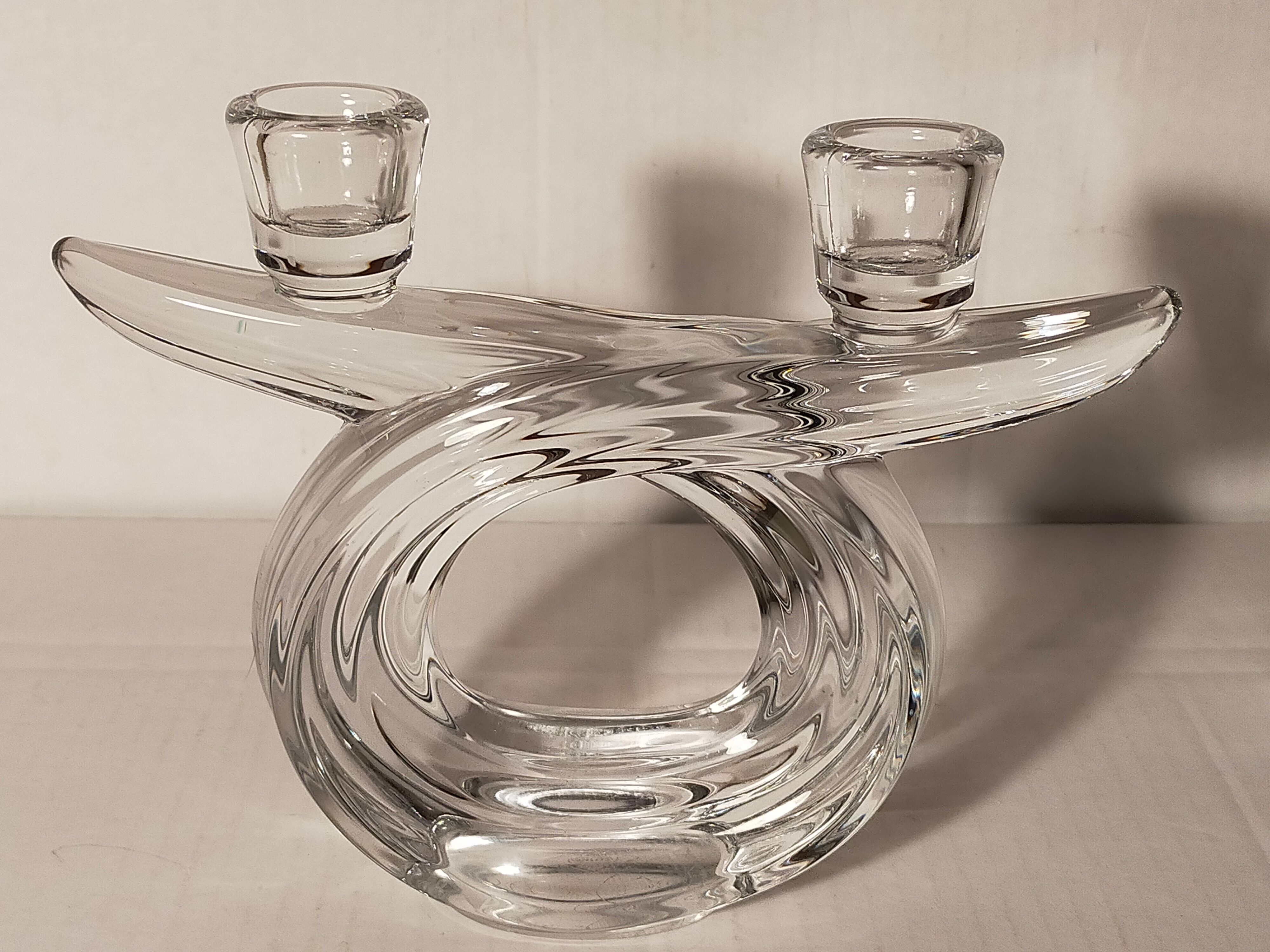 Candlestick with two arms in crystal of Vannes 60s