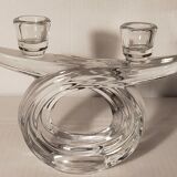 Candlestick with two arms in crystal of Vannes 60s