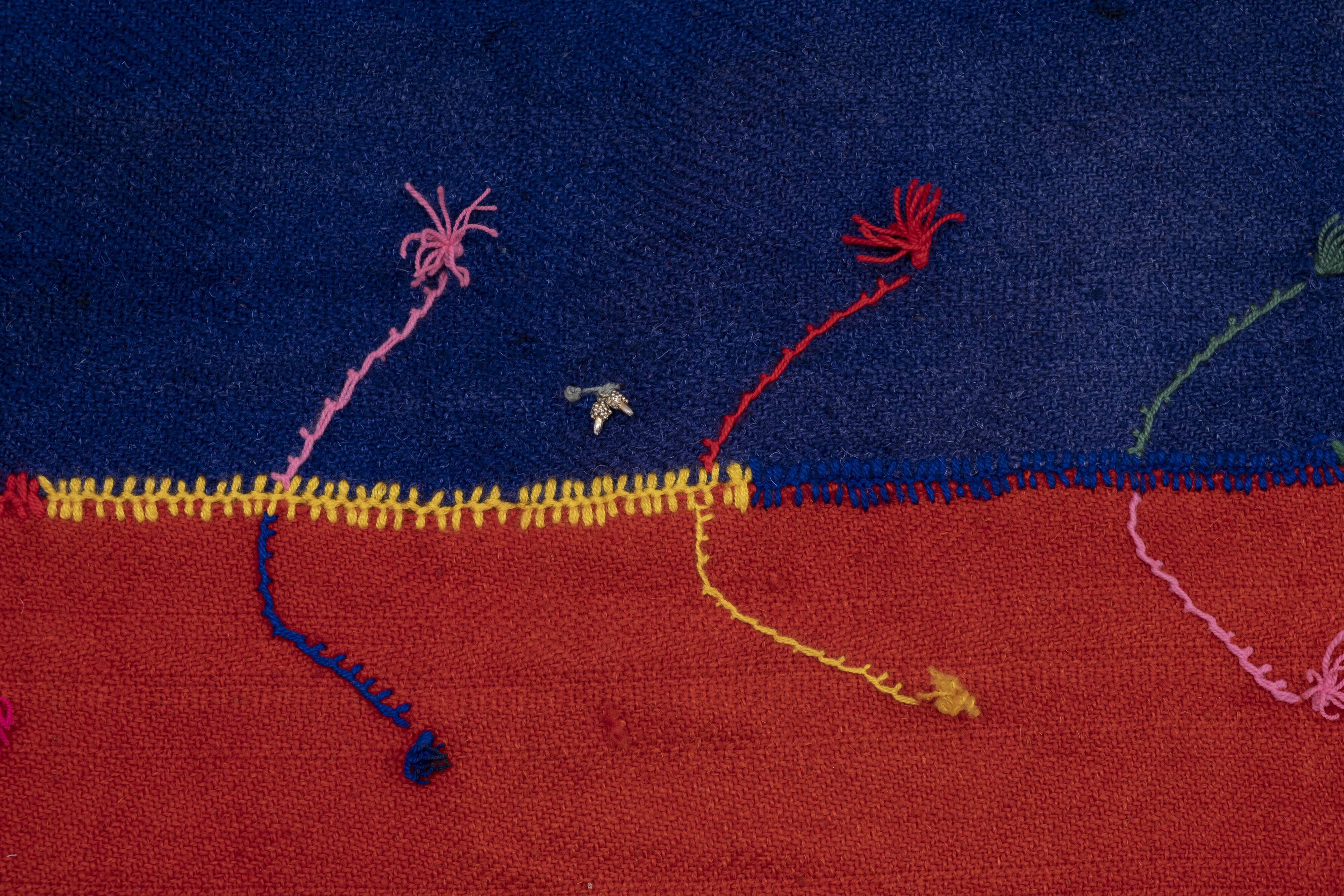 Minimalist Kilim, Red an Blue Perde from Eastern Anatolia, Turkey 3'4'' x 17'7''