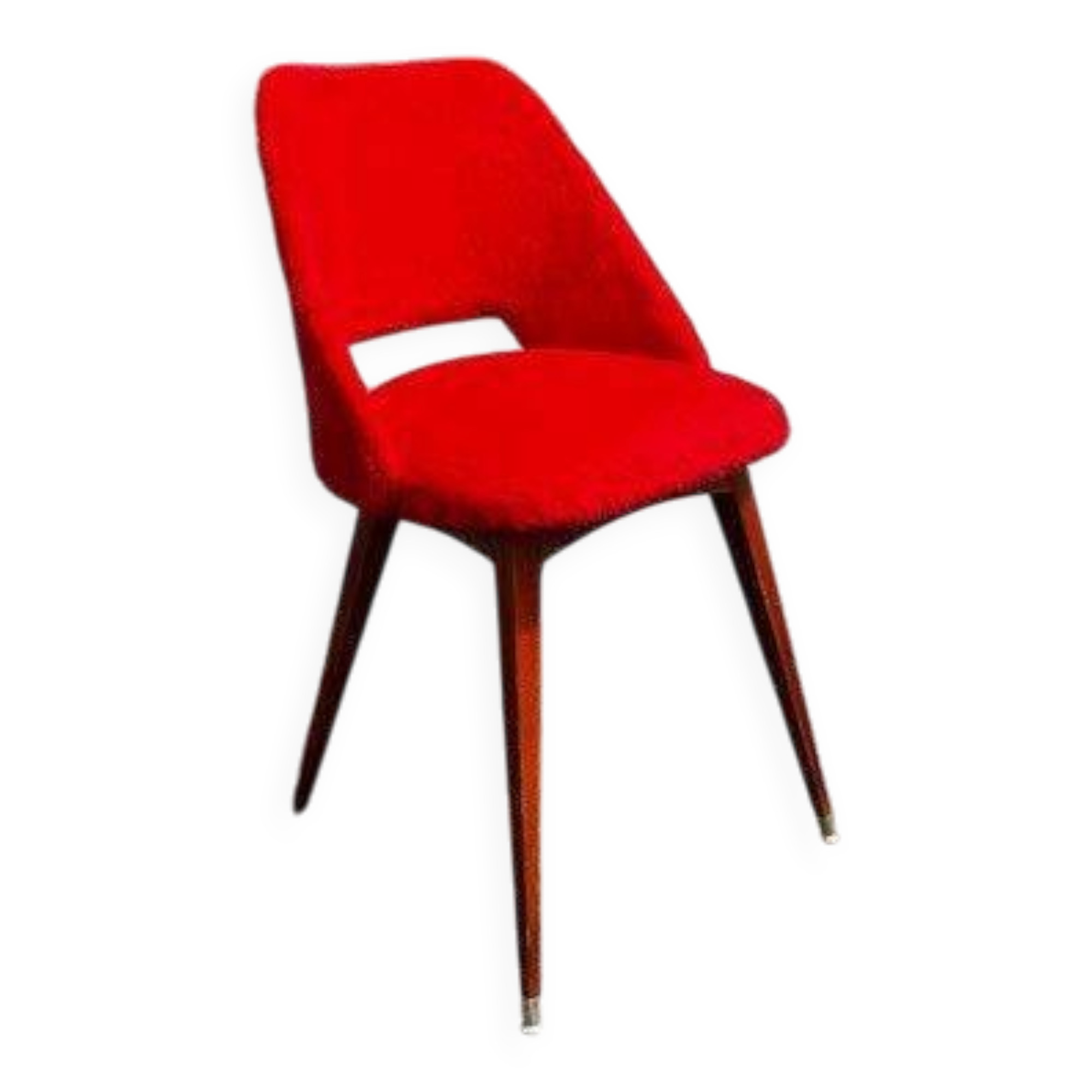 Vintage red shaggy chair / armchair with compass legs