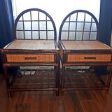 Pair of rattan and bamboo bedside tables, vintage