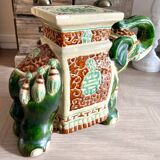 Enameled Ceramic Elephant, Plant Holder, Stool