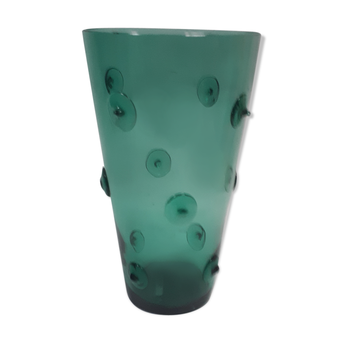 large vase glass vintage style Murano 1970 1980 green transparent relief decoration