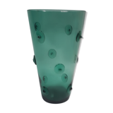 large vase glass vintage style Murano 1970 1980 green transparent relief decoration