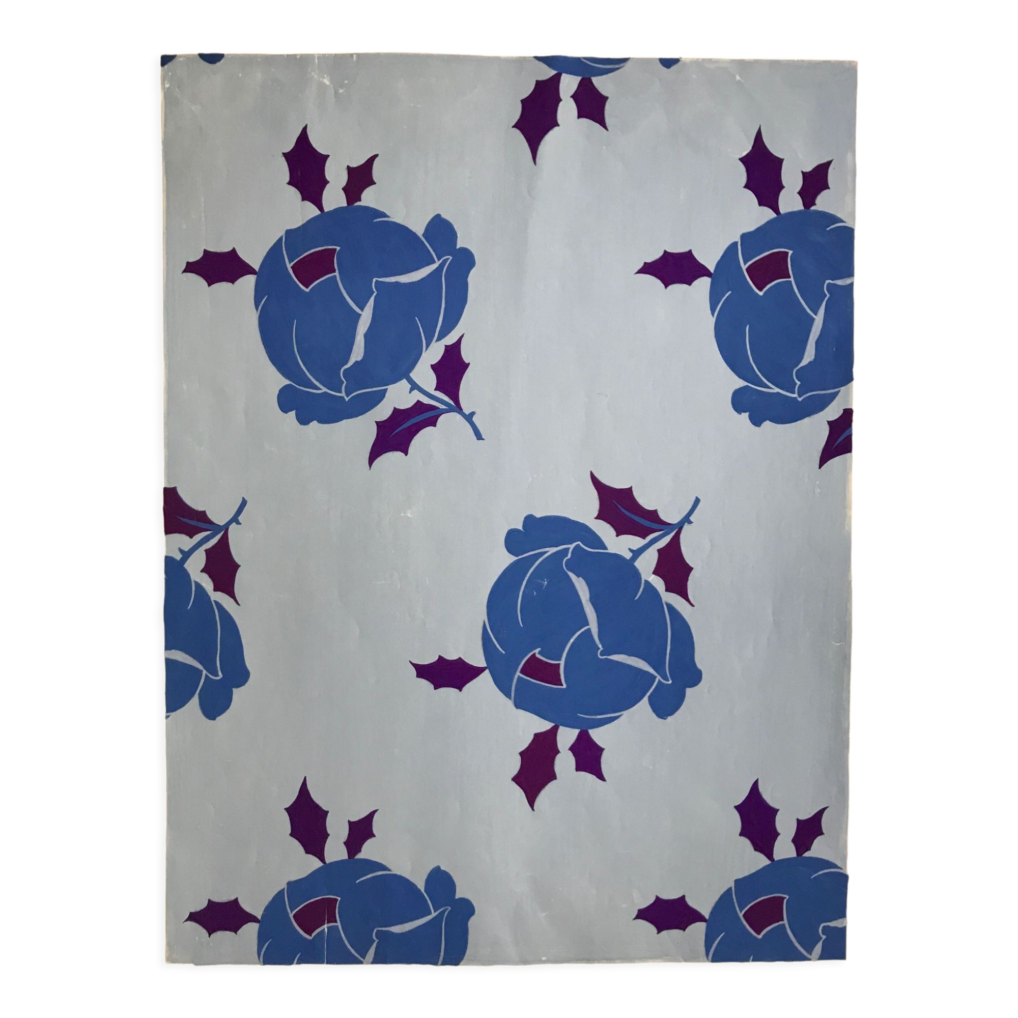 Original gouache on paper from Editions JEHLEM, floral decoration (roses), twentieth century, Paris