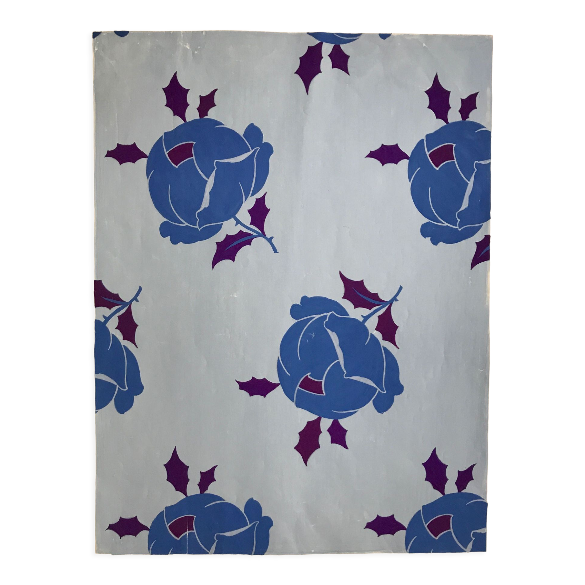 Original gouache on paper from Editions JEHLEM, floral decoration (roses), twentieth century, Paris