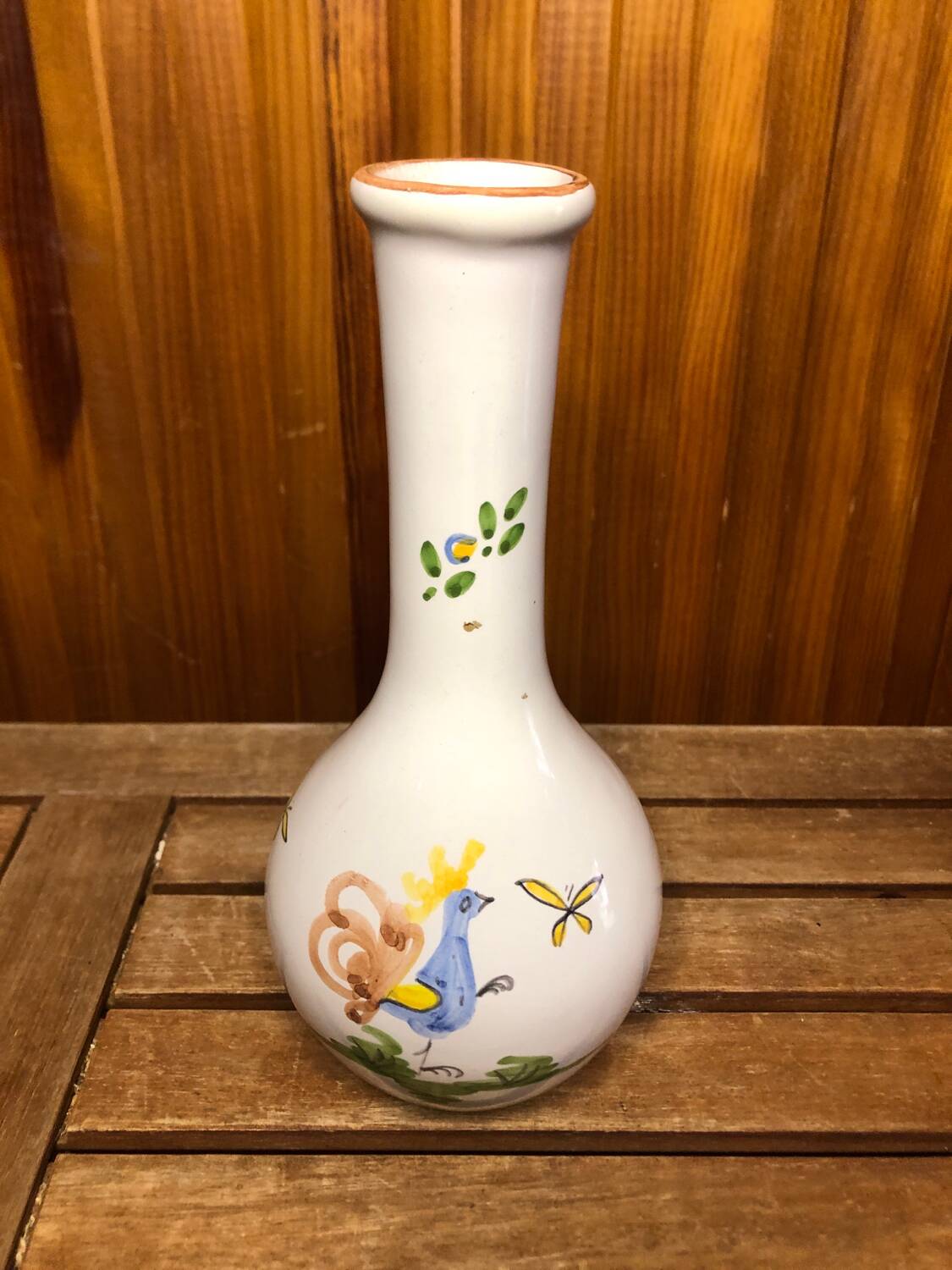 Old Vase Soliflore MOUSTIERS White Ceramic Vintage Painted Decor #A484